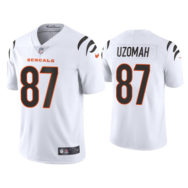Men's Cincinnati Bengals #87 C.J. Uzomah 2021 New White Vapor Untouchable Limited Stitched Jersey Men's Cincinnati Bengals #87 C.J. Uzomah 2021 New White Vapor Untouchable Limited Stitched Jersey